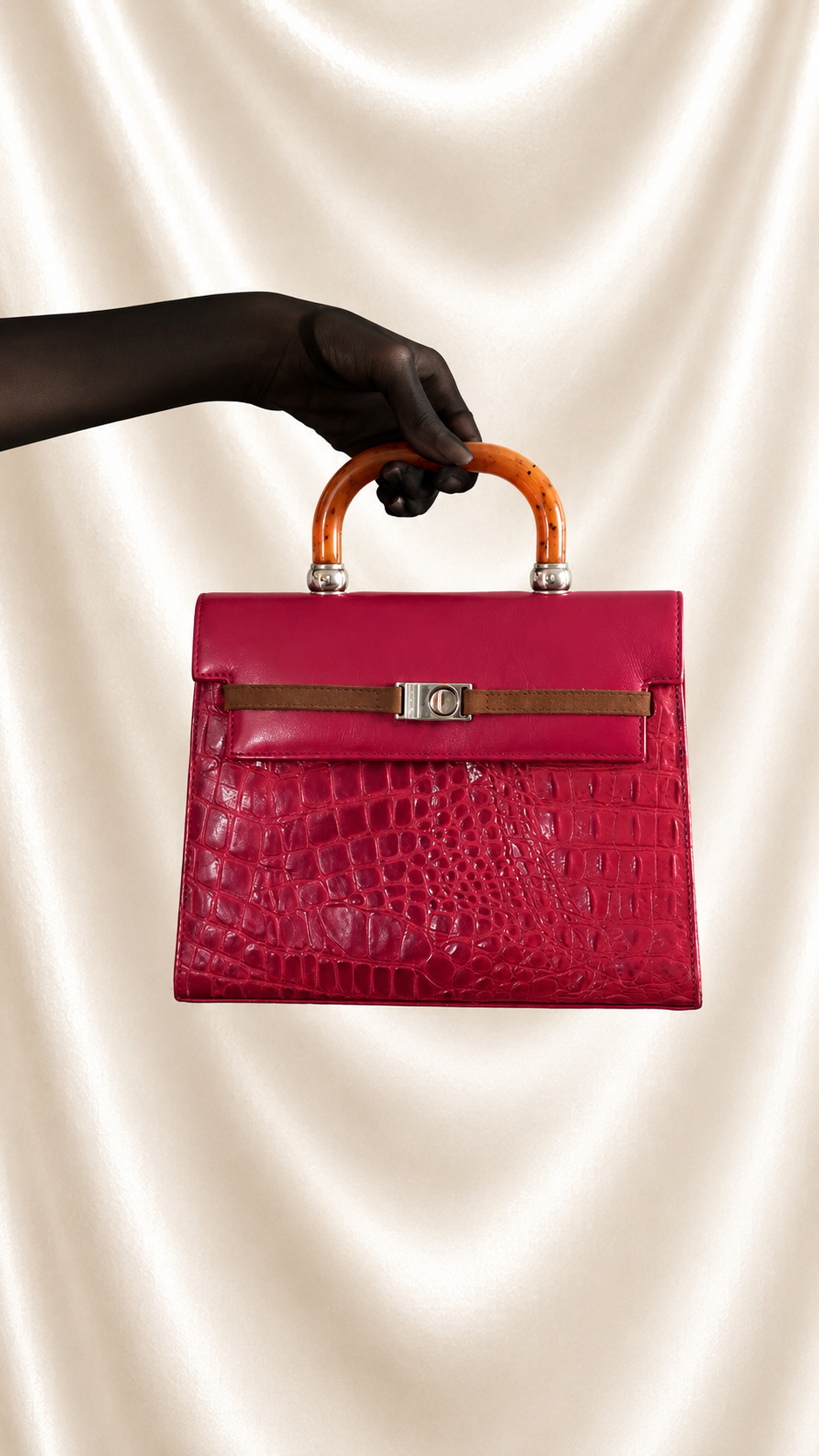 No. 24 Vintage Italian Red Croc-Embossed Top Handle Bag