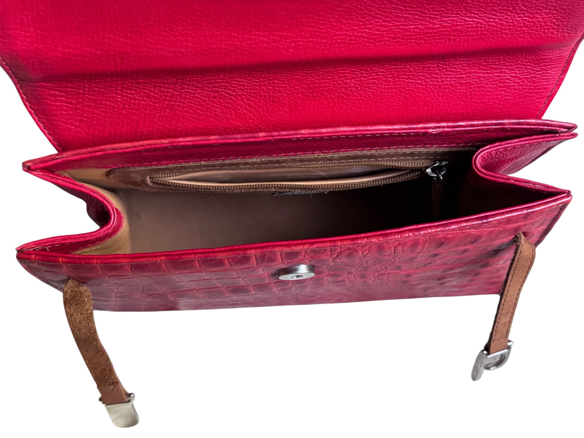 No. 24 Vintage Italian Red Croc-Embossed Top Handle Bag