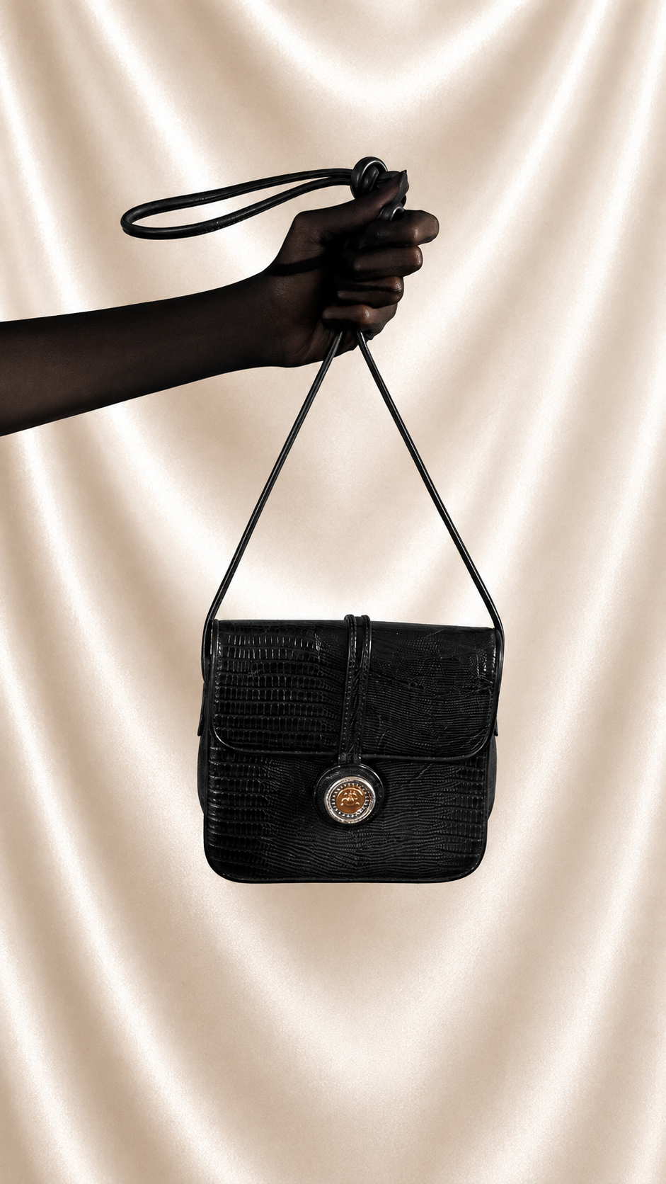 No. 27 Black Lizard-Embossed Crossbody Bag