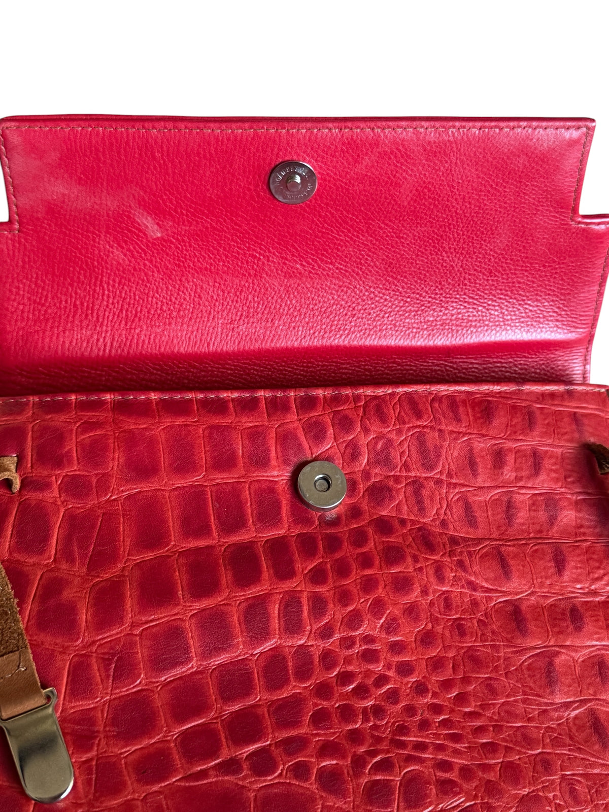 No. 24 Vintage Italian Red Croc-Embossed Top Handle Bag