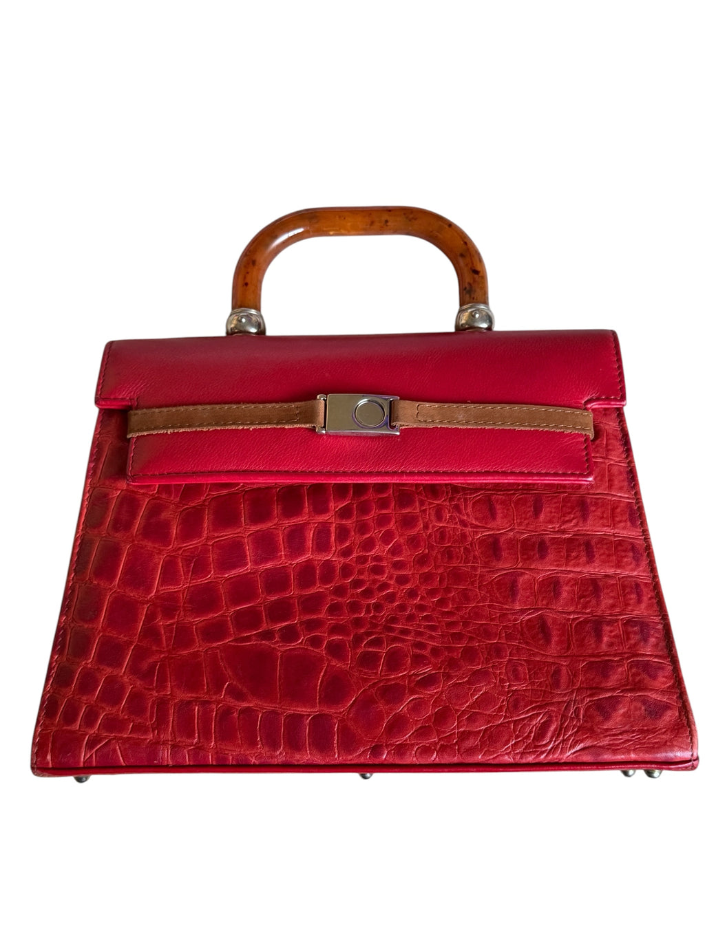 No. 24 Vintage Italian Red Croc-Embossed Top Handle Bag