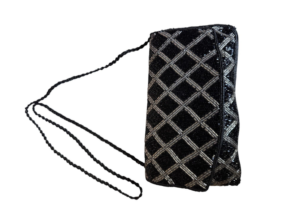 No. 29 Vintage Black & Silver Beaded Evening Bag