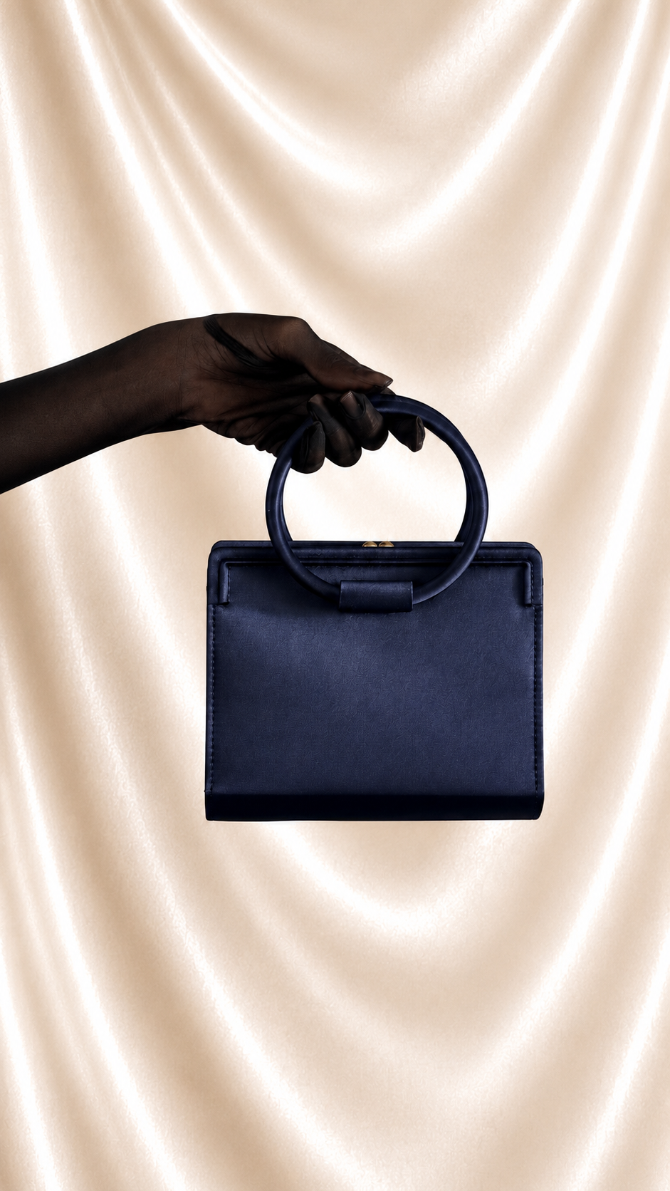 No. 36 Vintage Navy Satin Structured Handbag