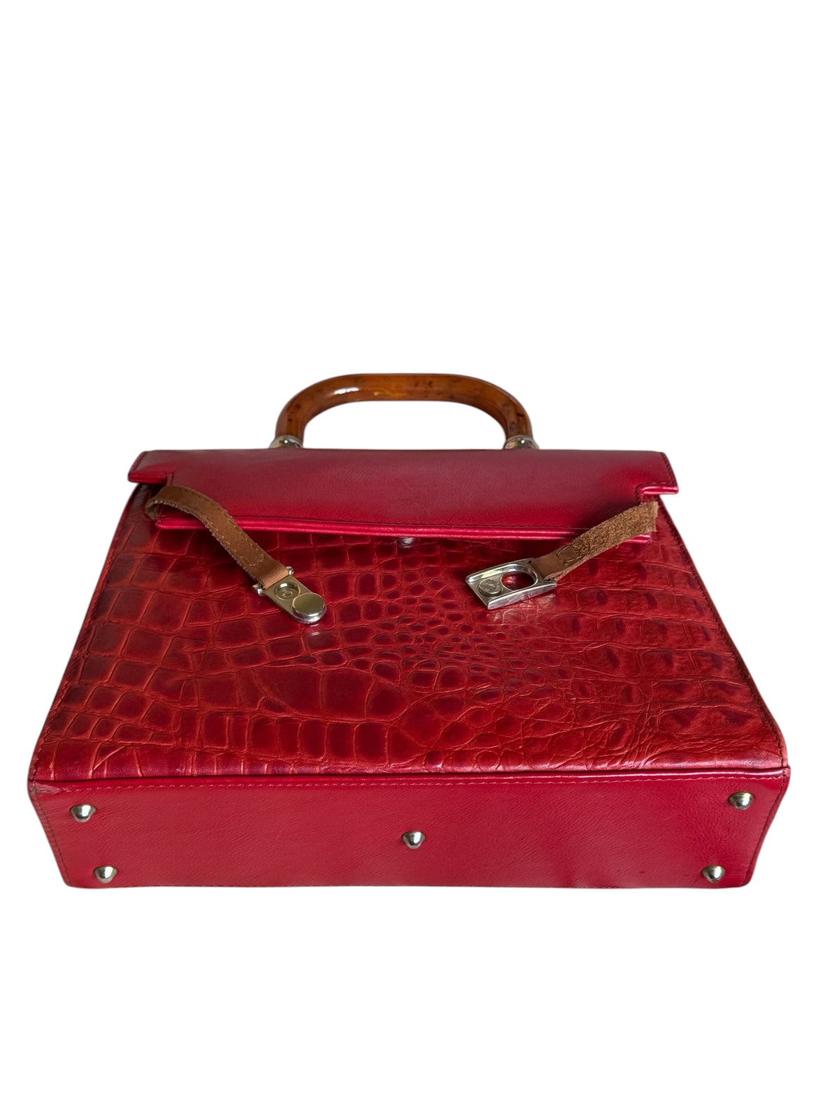 No. 24 Vintage Italian Red Croc-Embossed Top Handle Bag