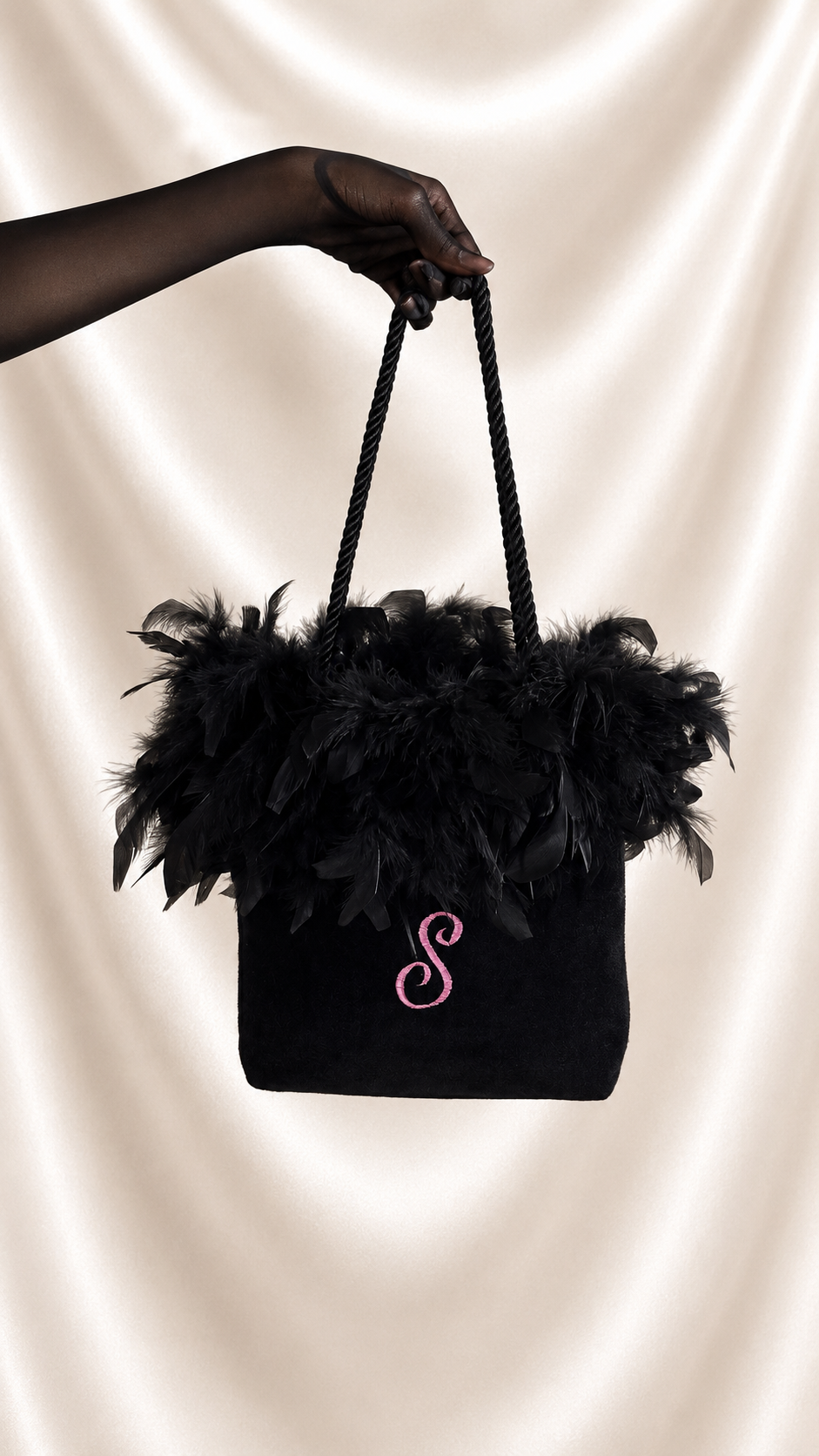 No. 23 Black Feather Monogram Shoulder Bag