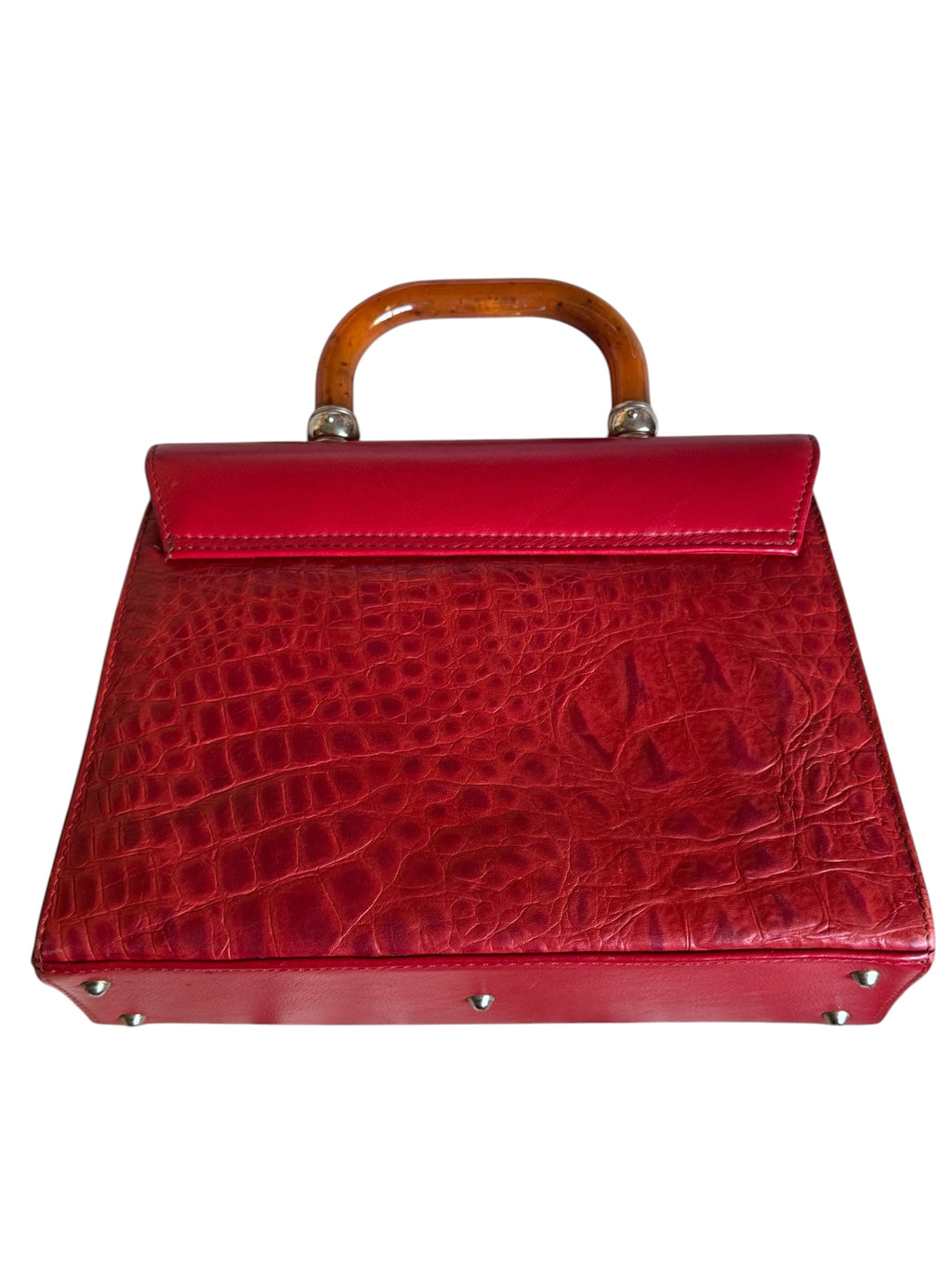 No. 24 Vintage Italian Red Croc-Embossed Top Handle Bag