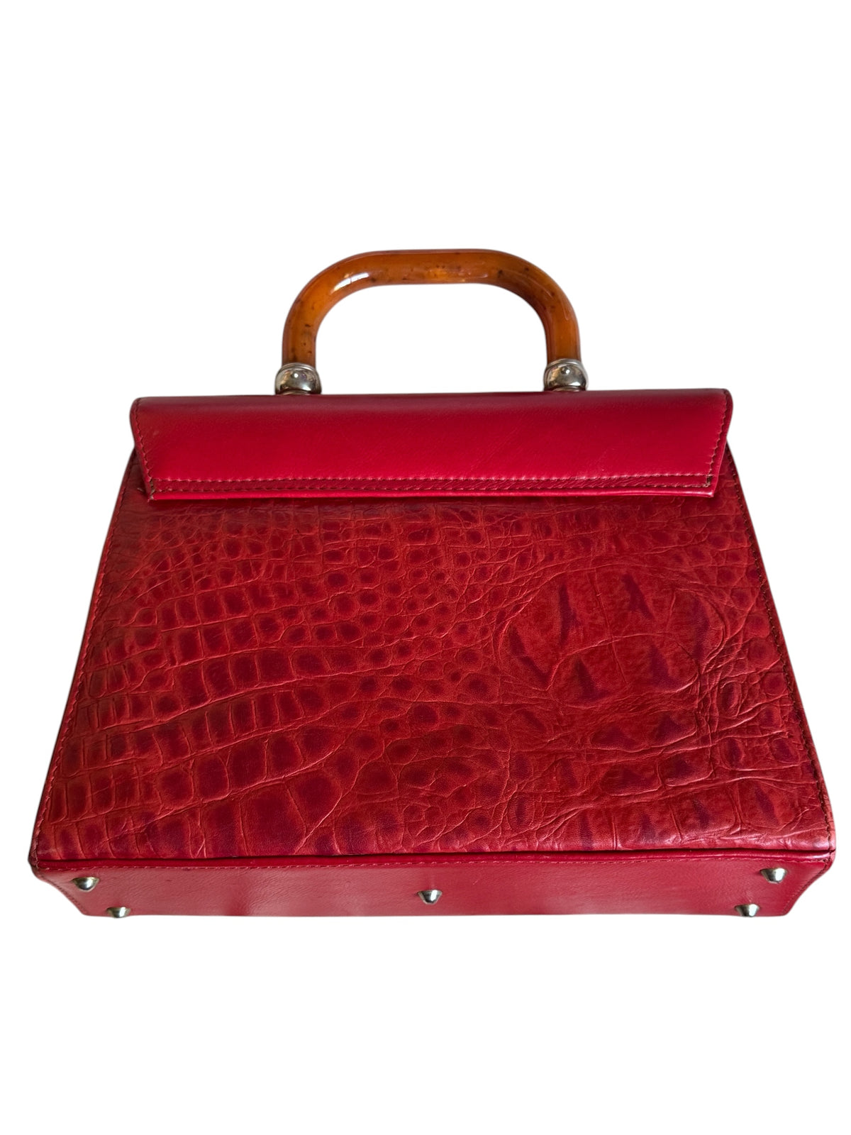 No. 24 Vintage Italian Red Croc-Embossed Top Handle Bag