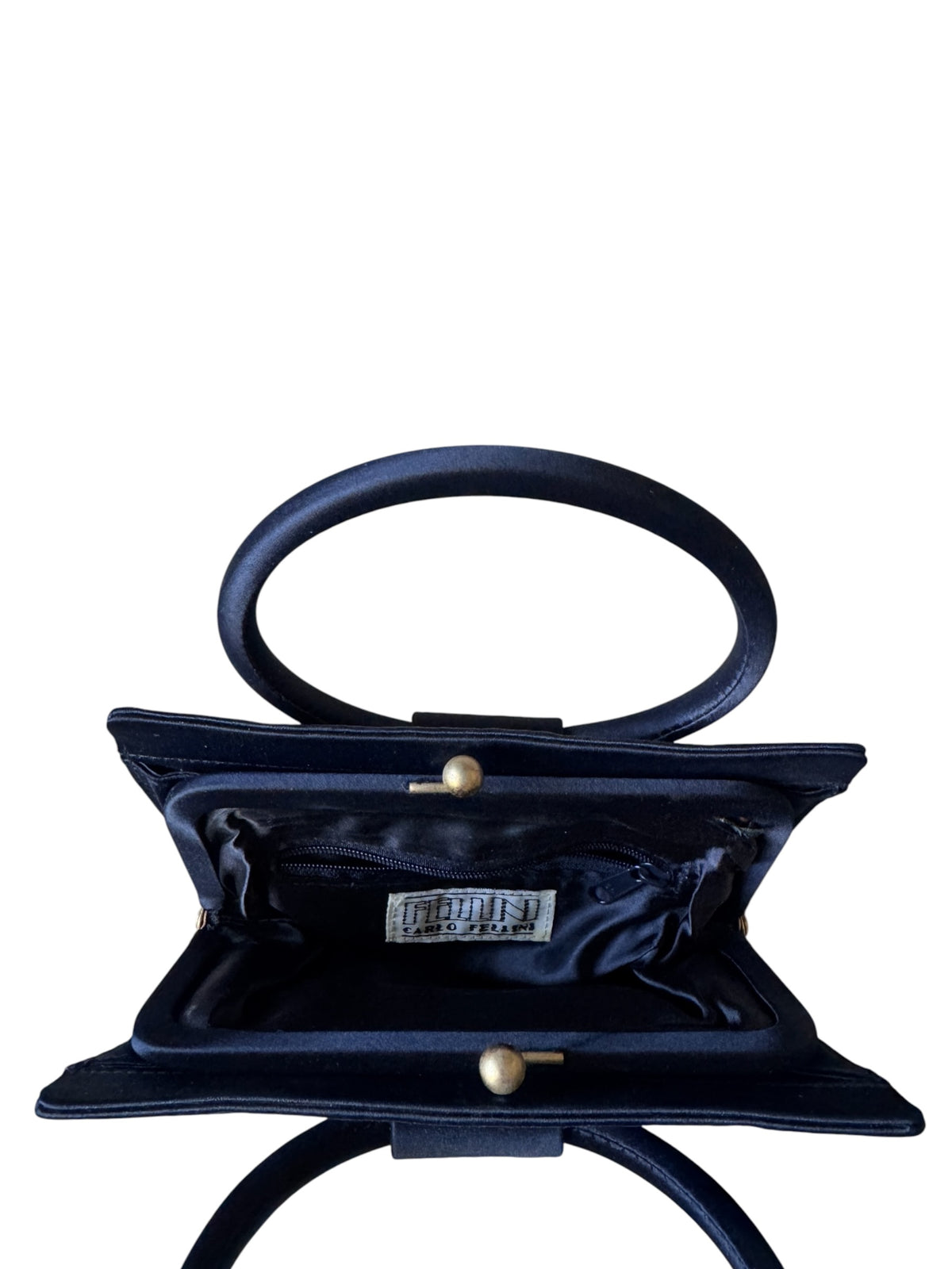 No. 36 Vintage Navy Satin Structured Handbag
